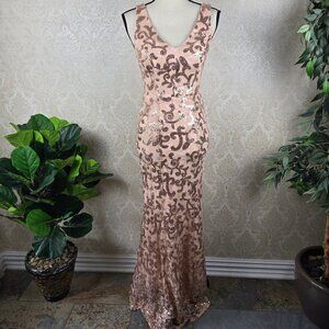 City Studio Size 3 Rose Gold Lace Sequin Formal Gown Sleeveless Vneck Prom HoCo